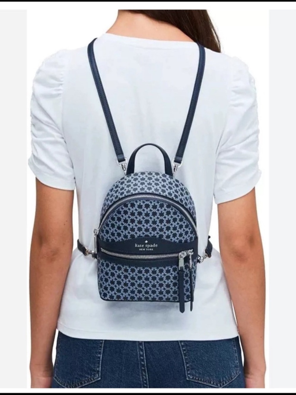 Kate Spade Spade Link Mini Convertible Backpack Blue NWOT - Picture 2 of 11